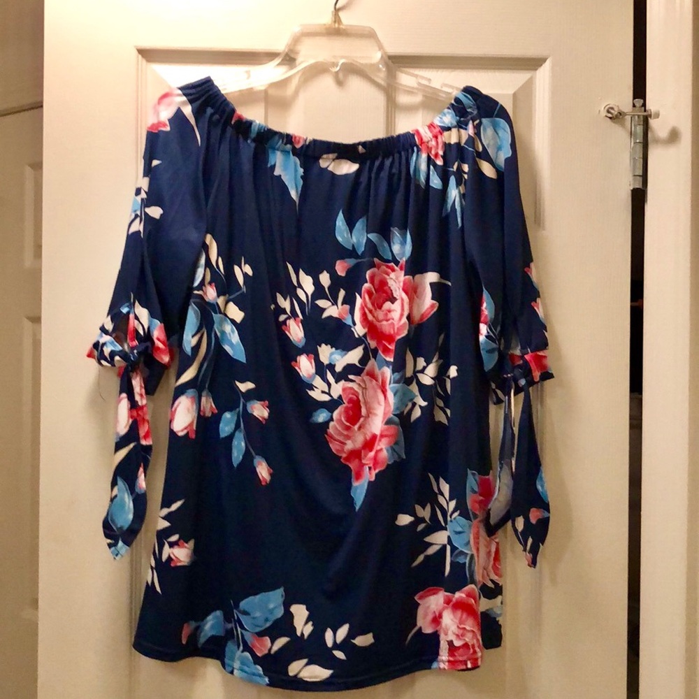 Vintage Navy floral silk blouse